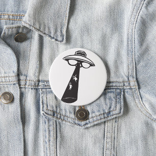 Retro UFO Abduction Graphic Alien SciFi Button