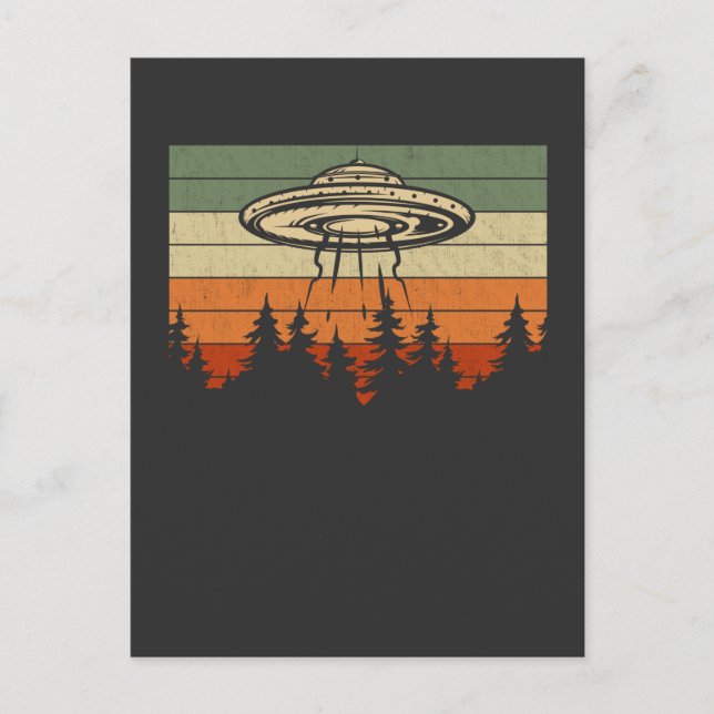 Retro UFO Alien Entführung Forest Spaceship Postkarte (Vorderseite)