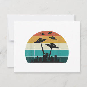 Retro UFO-Angriff Sonnenuntergang - Coole Vintage- Feiertagskarte