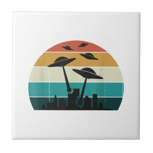 Retro UFO-Angriff Sonnenuntergang - Coole Vintage- Fliese