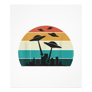 Retro UFO-Angriff Sonnenuntergang - Coole Vintage- Fotodruck