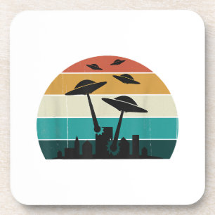 Retro UFO-Angriff Sonnenuntergang - Coole Vintage- Getränkeuntersetzer