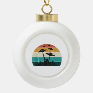 Retro UFO-Angriff Sonnenuntergang - Coole Vintage- Keramik Kugel-Ornament
