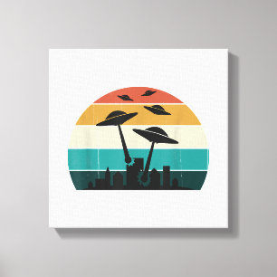 Retro UFO-Angriff Sonnenuntergang - Coole Vintage- Leinwanddruck