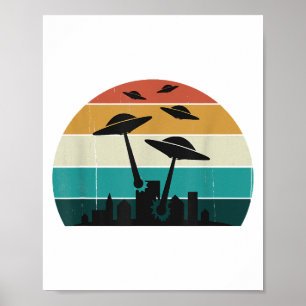 Retro UFO-Angriff Sonnenuntergang - Coole Vintage- Poster
