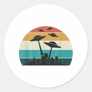 Retro UFO-Angriff Sonnenuntergang - Coole Vintage- Runder Aufkleber
