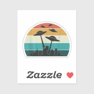 Retro UFO Attack Sunset - Cooler Vintager Flying S Aufkleber