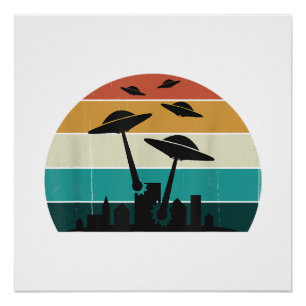 Retro UFO Attack Sunset - Cooler Vintager Flying S Poster