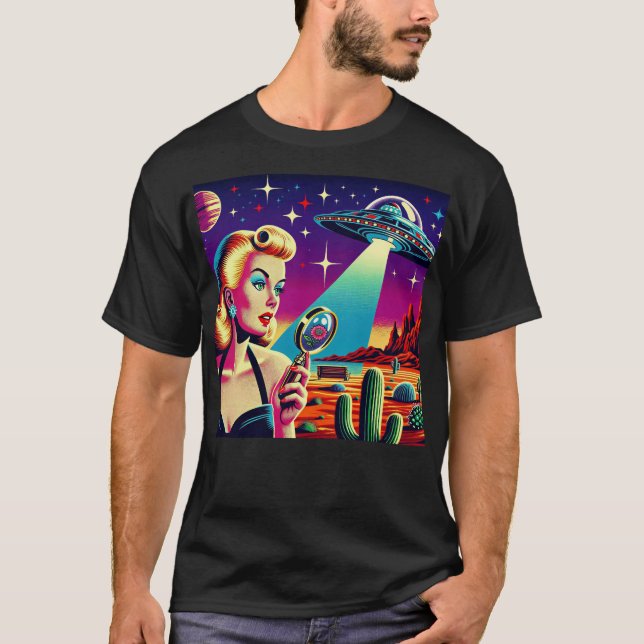 Retro UFO Pin-Up T-Shirt (Vorderseite)