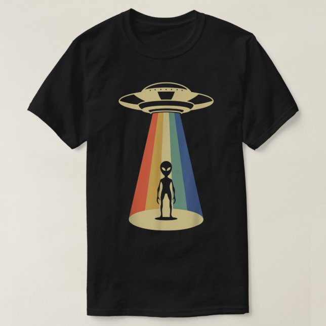 Retro UFO Rainbow Beam Alien Design T-Shirt (Design vorne)