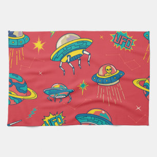 Retro UFO Space Invaders Geschirrtuch