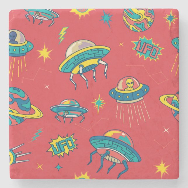 Retro UFO Space Invaders Steinuntersetzer (Vorderseite)
