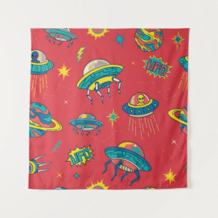 Retro UFO Space Invaders Wandteppich