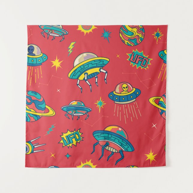 Retro UFO Space Invaders Wandteppich (Vorderseite)