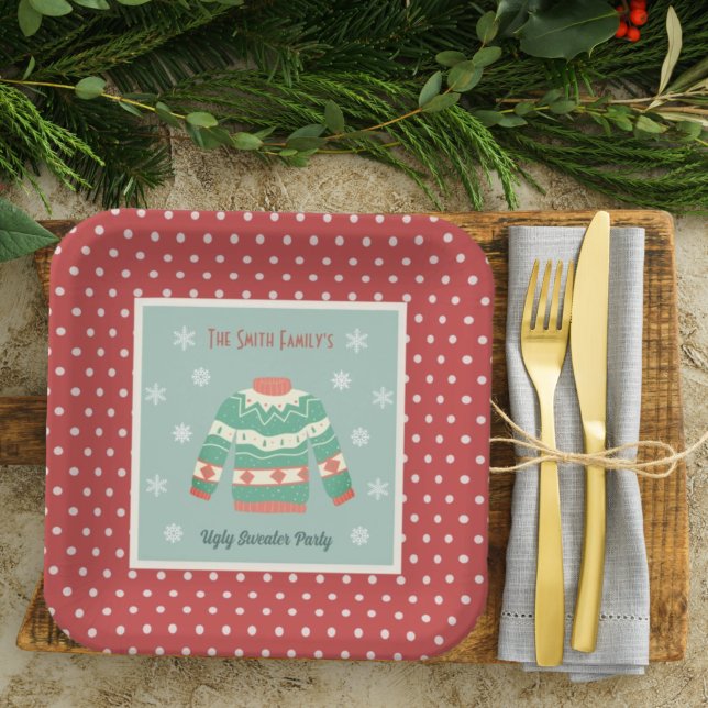 Retro Ugge Christmas Sweater Party Holiday Pappteller (Von Creator hochgeladen)