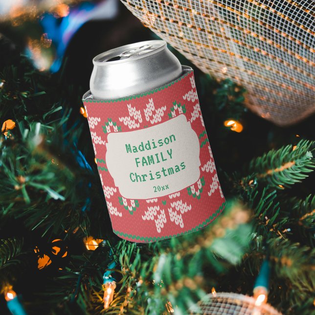 Retro Ugly Christmas Sweater Nordic Red Green Dosenkühler (Von Creator hochgeladen)