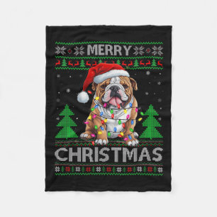 Retro Ugly Xmas Sweater Style Santa Bulldog Hund C Fleecedecke