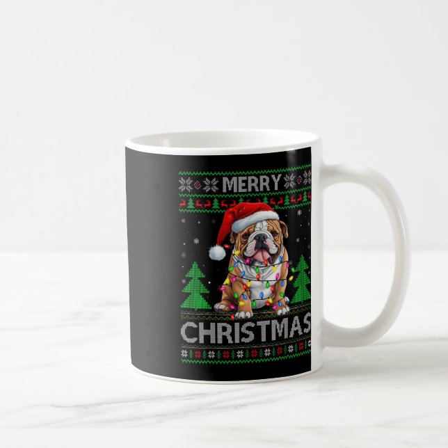 Retro Ugly Xmas Sweater Style Santa Bulldog Hund C Kaffeetasse (Rechts)