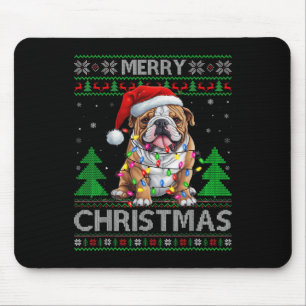 Retro Ugly Xmas Sweater Style Santa Bulldog Hund C Mousepad