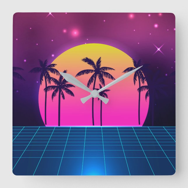 Retro-Uhr im Stil der 80er Jahre Quadratische Wanduhr (Vorderseite)