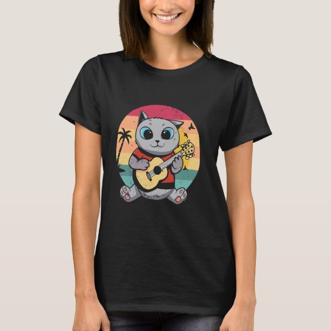 Retro-Ukelele-Katze T-Shirt (Vorderseite)