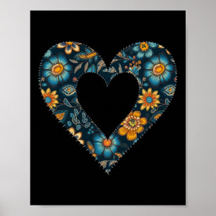 Retro-Ukrainischer Stil Blumenmuster Ukraine Herz Poster