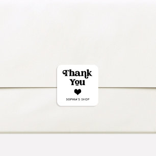 Retro und Boho Black and White Branding Vielen Dan Quadratischer Aufkleber