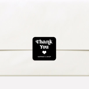 Retro und Boho   Black Branding Vielen Dank Quadratischer Aufkleber