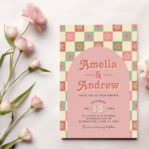 Retro- und Groovy-Blumen-Hochzeitseinladung aus de Einladung