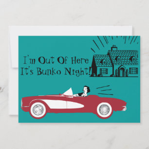 Retro- und Vintage-Bunko-rotes Cabrio-Einladung Einladung