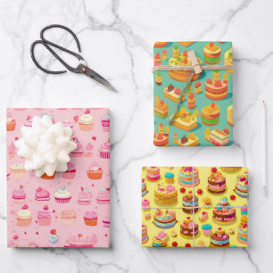 Retro- und Vintages ästhetisches Cupcake-Party-Mus Geschenkpapier Set