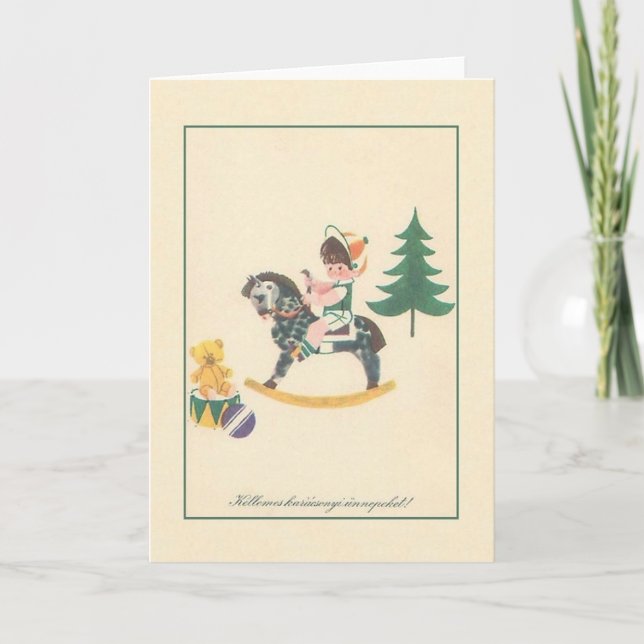 Retro Ungarische Karácsonyi Weihnachtskarte Feiertagskarte (Vorderseite)