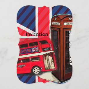 Retro Union Jack London Bus rote Telefonkabine Einladung
