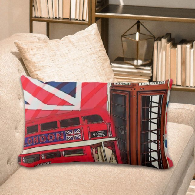 Retro Union Jack London Bus rote Telefonkabine Lendenkissen (Retro Union Jack London Bus red telephone booth Lumbar Pillow)