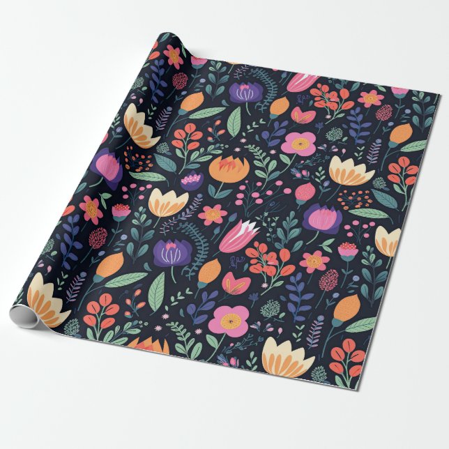 Retro Unique Bold Boho Style Whimsical Floral Gift Geschenkpapier (Ungerollt)