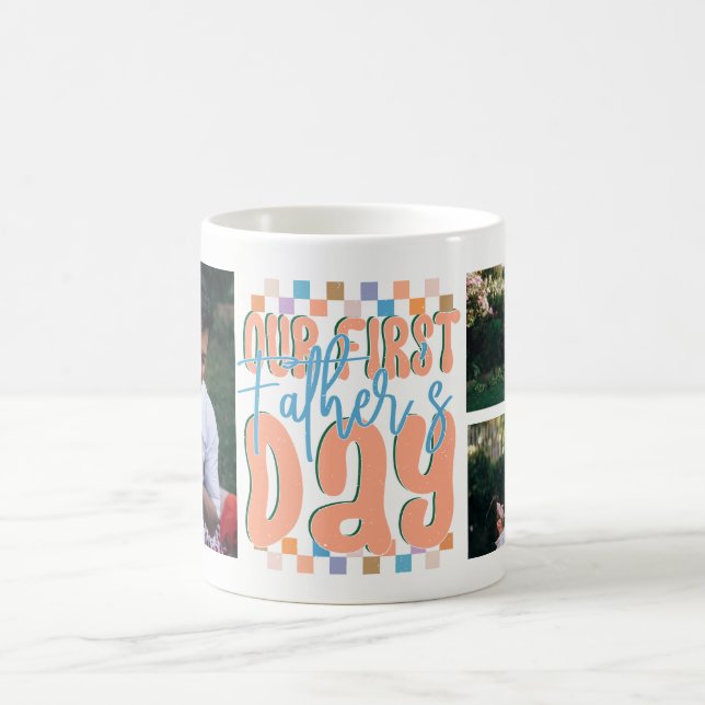 Retro Unser Erster Vatertag 3 Foto Custom Kaffeetasse (Mittel)