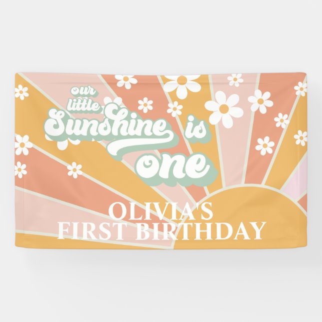 Retro Unser kleines Sonnenschein Daisy Birthday Ba Banner (Horizontal)