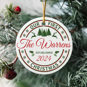 Retro Unsere ersten Weihnachtsfeiern Verheirateter Keramik Ornament