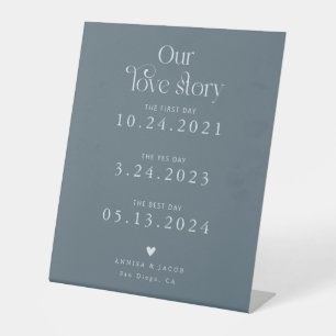 Retro unsere Liebe Story Steel Blue Wedding Timeli Sockelschild