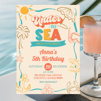 Retro Unter dem Meer Kindergeburtstag Einladung