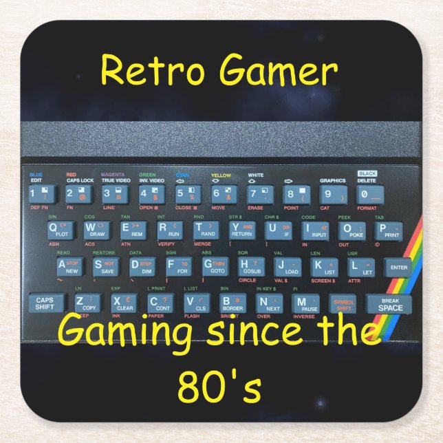 Retro-Untersetzer der 80er Jahre. Rechteckiger Pappuntersetzer (Vorderseite)