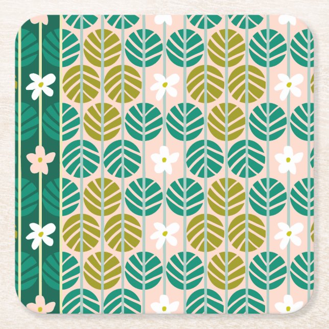 Retro-Untersetzer im Sommer grün/rosa Rechteckiger Pappuntersetzer (Vorderseite)