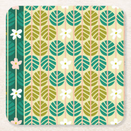Retro-Untersetzer im Sommer mit blühendem Grün Rechteckiger Pappuntersetzer
