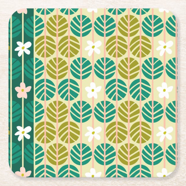 Retro-Untersetzer im Sommer mit blühendem Grün Rechteckiger Pappuntersetzer (Vorderseite)