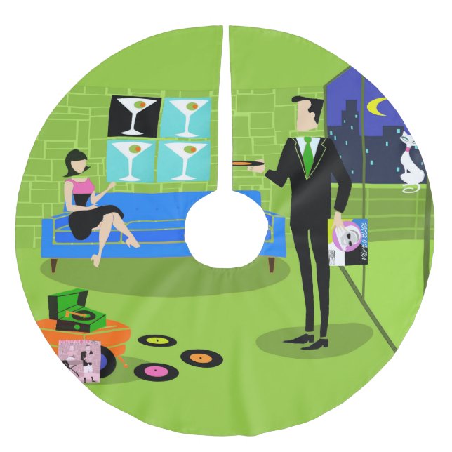 Retro Urban Cartoon Couple Christmas Tree Rock Polyester Weihnachtsbaumdecke (Vorderseite)