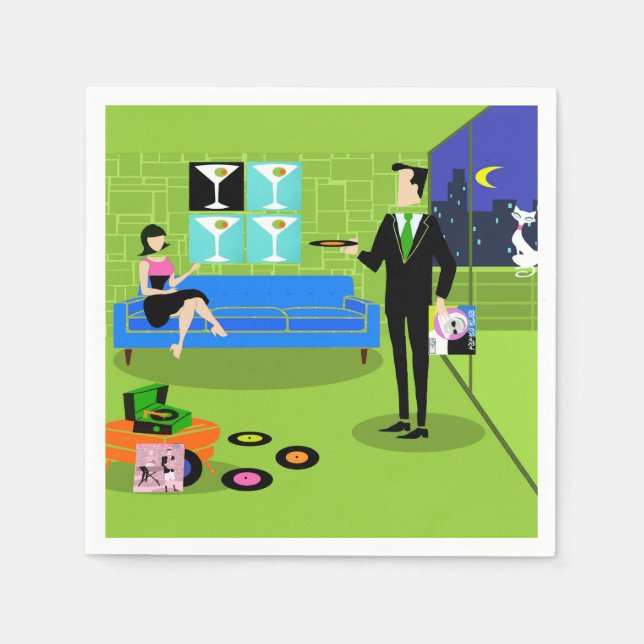 Retro Urban Cartoon Couple Disposable Napkins Serviette (Vorderseite)