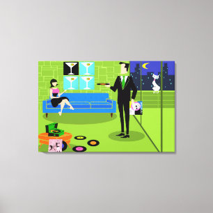 Retro Urban Cartoon Couple Stretched Canvas Print Leinwanddruck