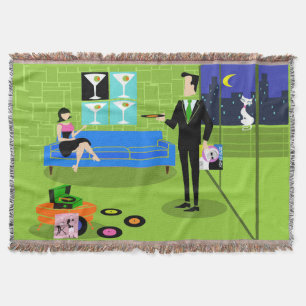 Retro Urban Cartoon Couple Throw Blanket Decke