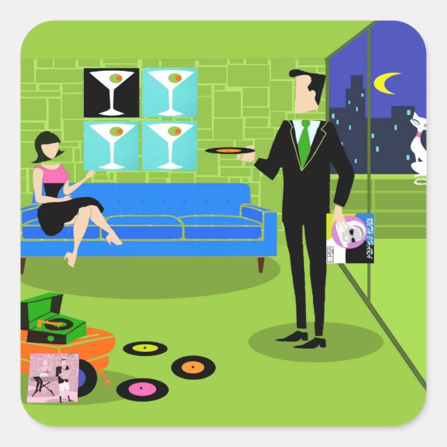 Retro Urban Cartoon - Kletterpfleger Quadratischer Aufkleber (Vorderseite)