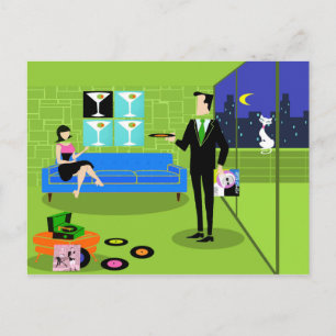 Retro-Urban-Cartoon-Pärchen-Postkarte Postkarte